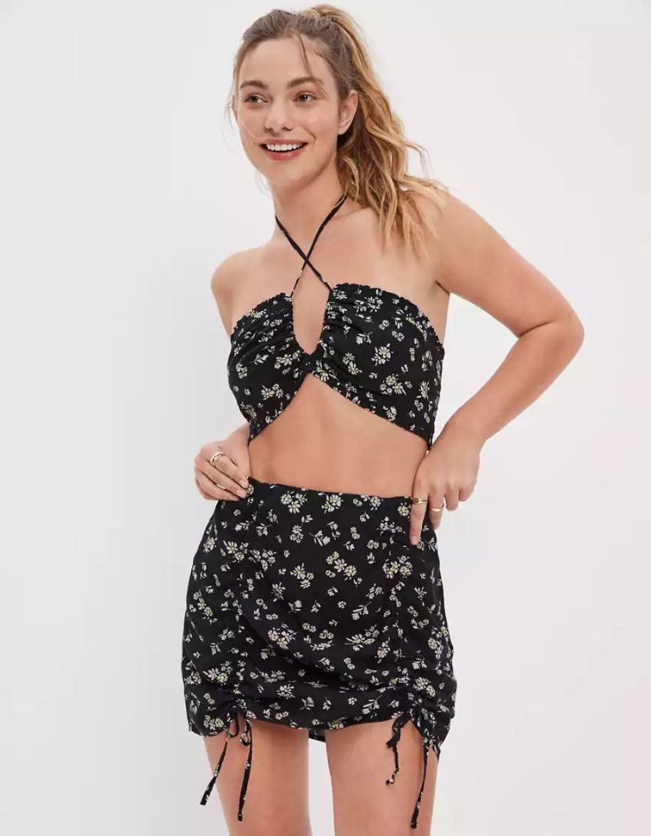 Jupes American Eagle AE Silky Floral Mini Noir Femme | ICV-39376953